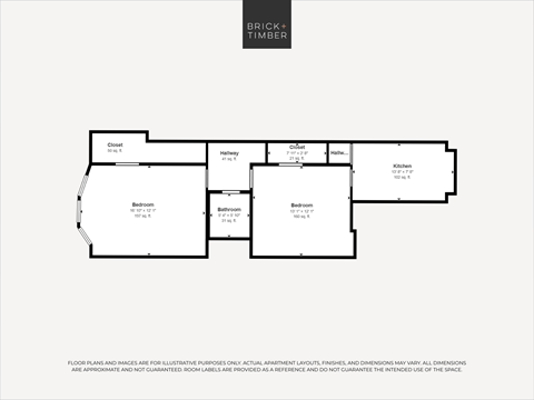 Floor plan for 1 bed, 1 bath, 631 sqft